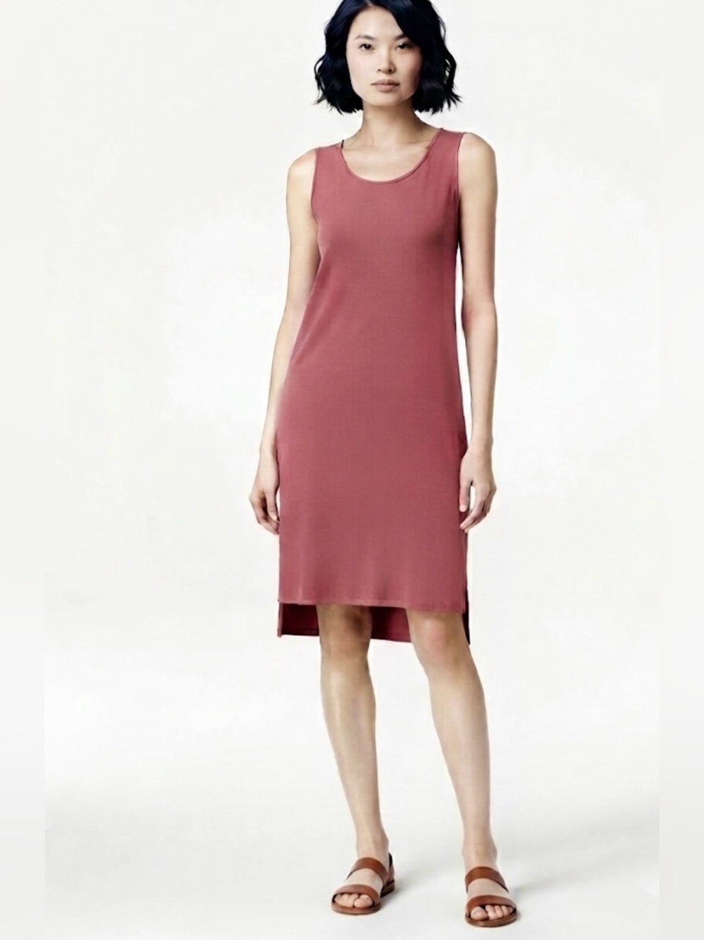 Eileen Fisher - women’s Viscose jersey Rosewood Red sleeveless tank Midi Dress M